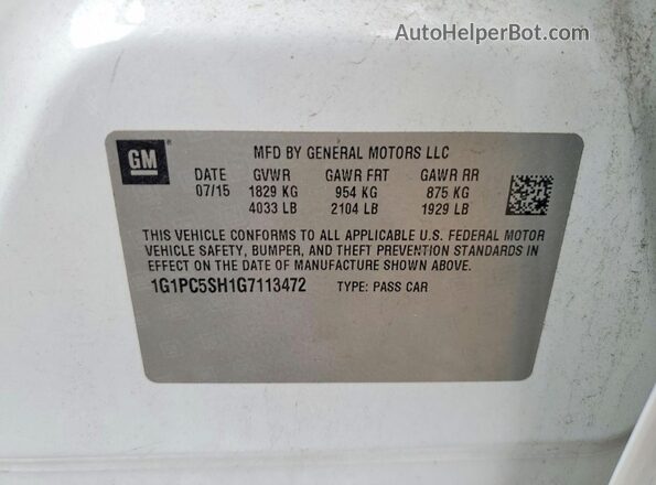 1G1PC5SH1G7113472 2016 CHEVROLET CRUZE White ძრავის განყოფილების ხედი