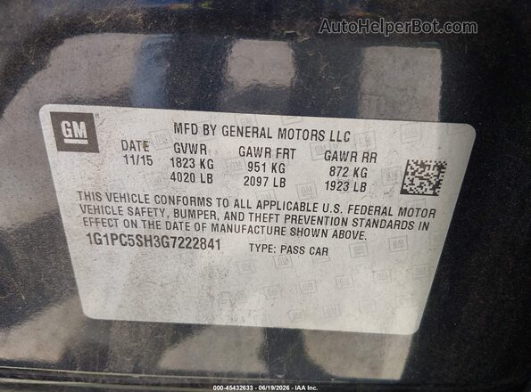 1G1PC5SH3G7222841 2016 CHEVROLET CRUZE Blue Engine compartment view