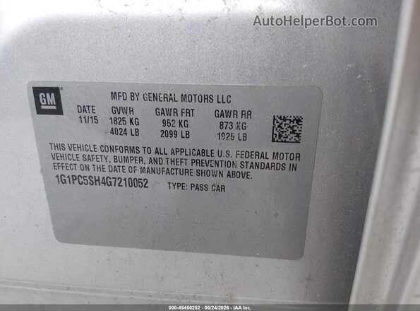 1G1PC5SH4G7210052 2016 CHEVROLET CRUZE Silver Widok komory silnika