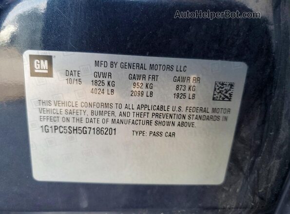 1G1PC5SH5G7186201 2016 CHEVROLET CRUZE Blue 