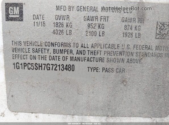 1G1PC5SH7G7213480 2016 CHEVROLET CRUZE White Widok komory silnika