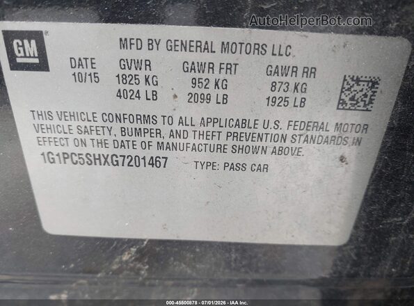 1G1PC5SHXG7201467 2016 CHEVROLET CRUZE Black ძრავის განყოფილების ხედი