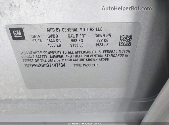 1G1PE5SB0G7147134 2016 CHEVROLET CRUZE Silver Vista del compartimento del motor
