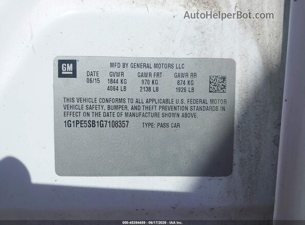 1G1PE5SB1G7108357 2016 CHEVROLET CRUZE White Engine compartment view