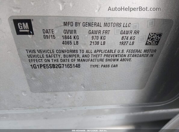 1G1PE5SB2G7165148 2016 CHEVROLET CRUZE Silver Widok komory silnika