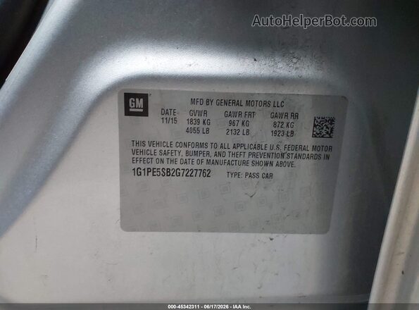 1G1PE5SB2G7227762 2016 CHEVROLET CRUZE Silver Engine compartment view