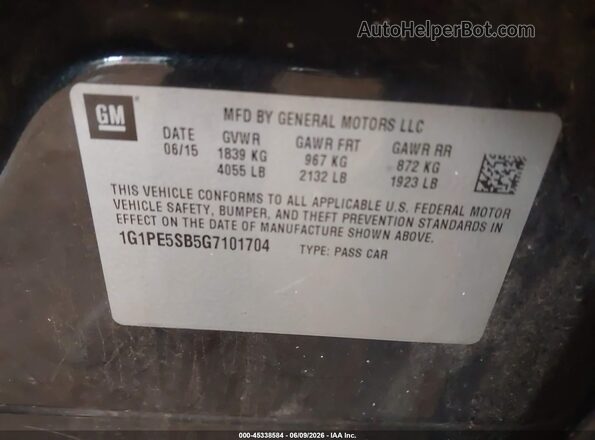 1G1PE5SB5G7101704 2016 CHEVROLET CRUZE Black Vista del compartimento del motor