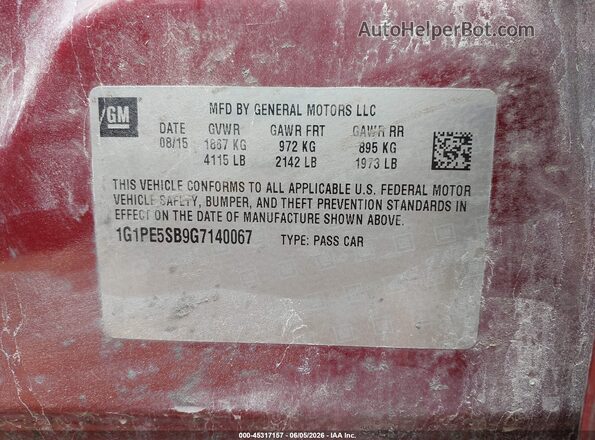 1G1PE5SB9G7140067 2016 CHEVROLET CRUZE Burgundy Engine compartment view