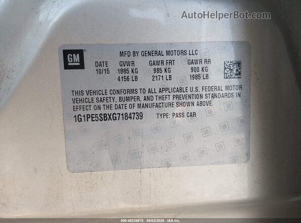1G1PE5SBXG7184739 2016 CHEVROLET CRUZE Gold Engine compartment view