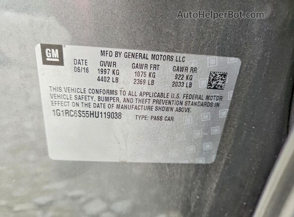 1G1RC6S55HU119038 2017 CHEVROLET VOLT Gray Շարժիչի բաժամունքի տեսք