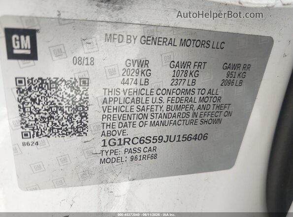 1G1RC6S59JU156406 2018 CHEVROLET VOLT White Engine compartment view