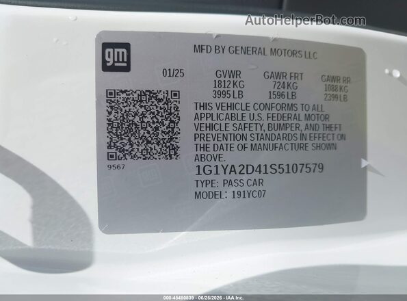 1G1YA2D41S5107579 2025 CHEVROLET CORVETTE White Engine compartment view