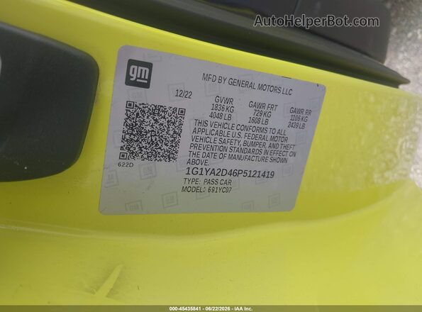 1G1YA2D46P5121419 2023 CHEVROLET CORVETTE Yellow ძრავის განყოფილების ხედი