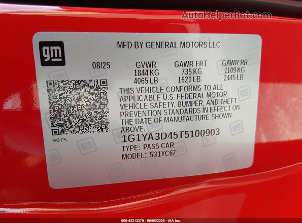 1G1YA3D45T5100903 2026 CHEVROLET CORVETTE Red Engine compartment view