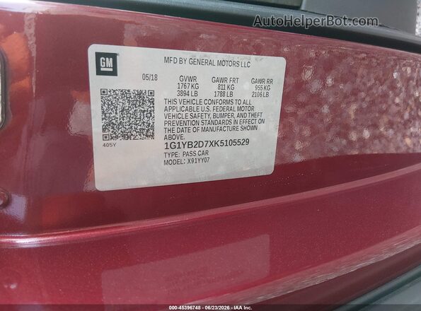 1G1YB2D7XK5105529 2019 CHEVROLET CORVETTE Burgundy Շարժիչի բաժամունքի տեսք