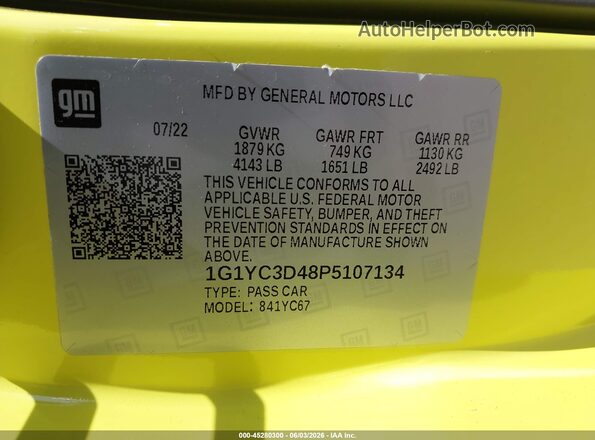 1G1YC3D48P5107134 2023 CHEVROLET CORVETTE Yellow Vista del compartimento del motor