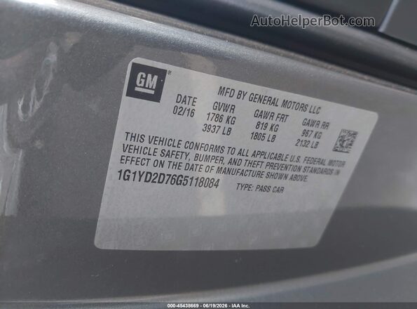 1G1YD2D76G5118084 2016 CHEVROLET CORVETTE Gray Widok komory silnika