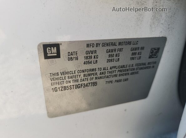 1G1ZB5ST0GF347785 2016 CHEVROLET MALIBU White Շարժիչի բաժամունքի տեսք