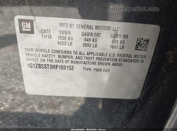 1G1ZB5ST0HF180152 2017 CHEVROLET MALIBU Gray ძრავის განყოფილების ხედი