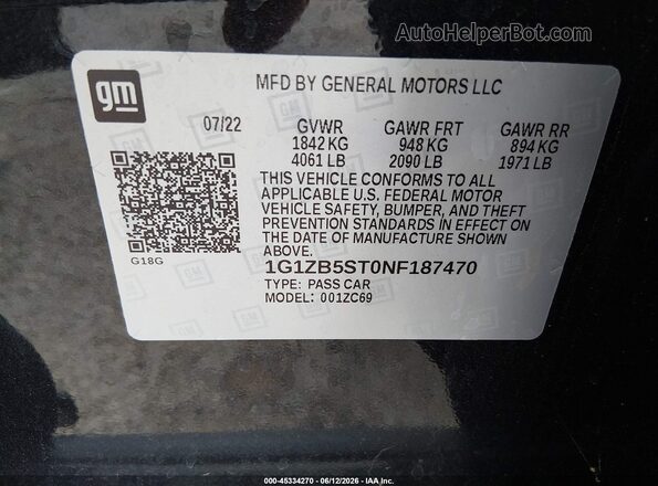 1G1ZB5ST0NF187470 2022 CHEVROLET MALIBU Dark Blue Engine compartment view