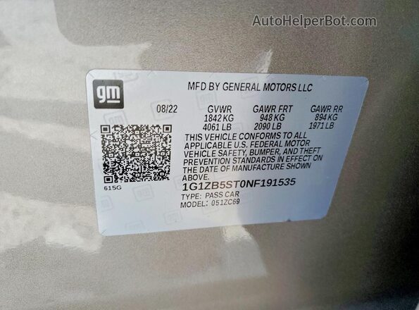 1G1ZB5ST0NF191535 2022 CHEVROLET MALIBU Gold 