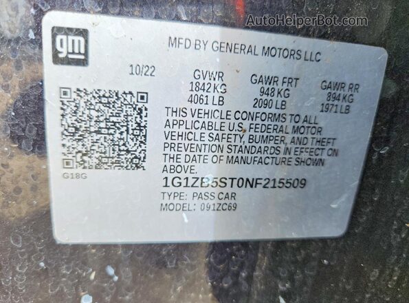 1G1ZB5ST0NF215509 2022 CHEVROLET MALIBU Charcoal Widok komory silnika