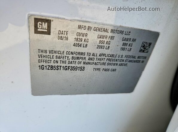 1G1ZB5ST1GF359153 2016 CHEVROLET MALIBU Белый 
