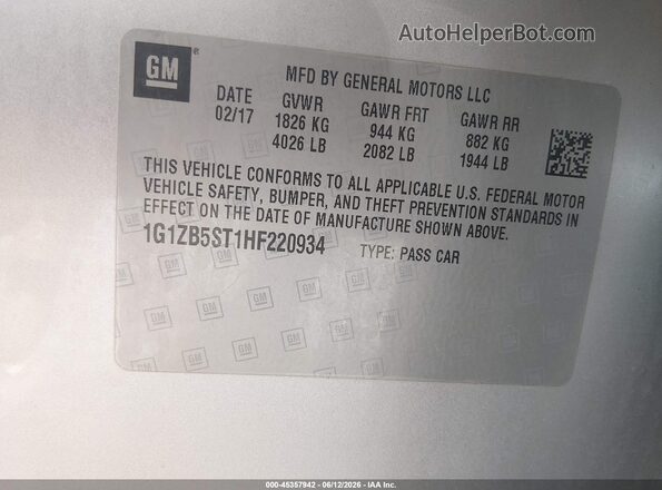 1G1ZB5ST1HF220934 2017 CHEVROLET MALIBU Silver 