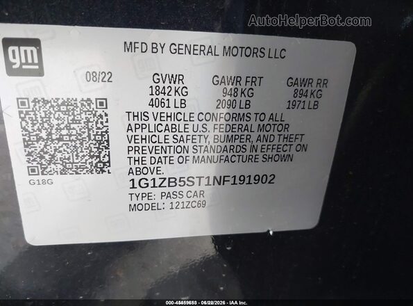 1G1ZB5ST1NF191902 2022 CHEVROLET MALIBU Black Vista del compartimento del motor