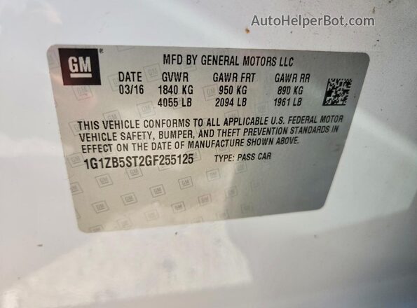 1G1ZB5ST2GF255125 2016 CHEVROLET MALIBU White 