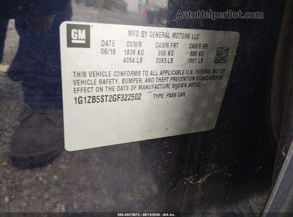 1G1ZB5ST2GF322502 2016 CHEVROLET MALIBU Blue Շարժիչի բաժամունքի տեսք