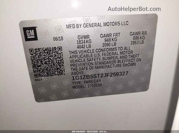 1G1ZB5ST2JF259327 2018 CHEVROLET MALIBU Белый Вид подкапотного пространства