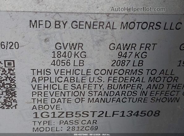 1G1ZB5ST2LF134508 2020 CHEVROLET MALIBU Silver 
