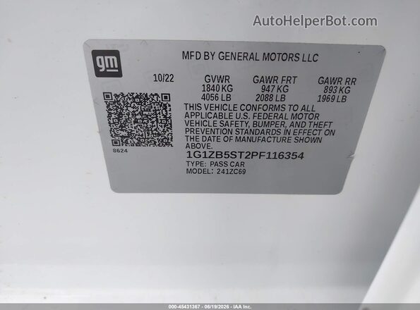 1G1ZB5ST2PF116354 2023 CHEVROLET MALIBU Белый Вид подкапотного пространства