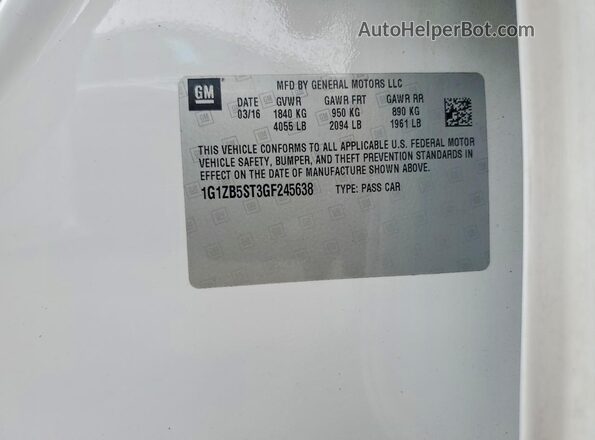 1G1ZB5ST3GF245638 2016 CHEVROLET MALIBU White 