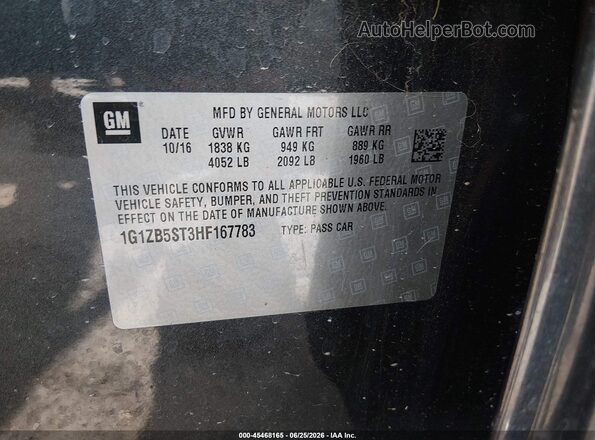 1G1ZB5ST3HF167783 2017 CHEVROLET MALIBU Серый Вид подкапотного пространства