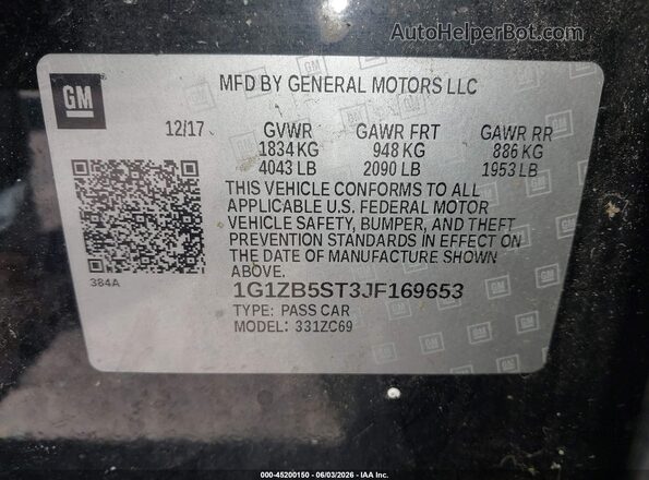 1G1ZB5ST3JF169653 2018 CHEVROLET MALIBU Black Widok komory silnika