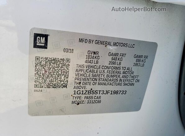 1G1ZB5ST3JF198733 2018 CHEVROLET MALIBU White 
