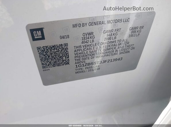1G1ZB5ST3JF213943 2018 CHEVROLET MALIBU White Vista del compartimento del motor