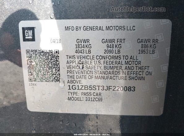 1G1ZB5ST3JF220083 2018 CHEVROLET MALIBU Gray Widok komory silnika