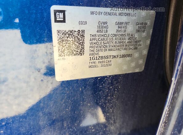 1G1ZB5ST3KF189080 2019 CHEVROLET MALIBU Blue ძრავის განყოფილების ხედი