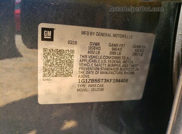 1G1ZB5ST3KF194408 2019 CHEVROLET MALIBU Blue Engine compartment view