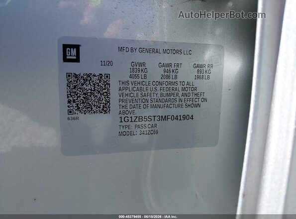 1G1ZB5ST3MF041904 2021 CHEVROLET MALIBU Silver Շարժիչի բաժամունքի տեսք