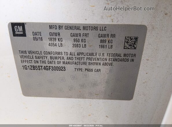 1G1ZB5ST4GF300923 2016 CHEVROLET MALIBU White Engine compartment view