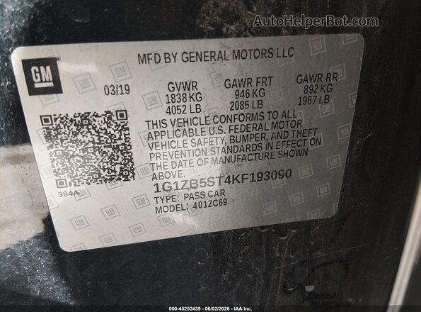 1G1ZB5ST4KF193090 2019 CHEVROLET MALIBU Black 