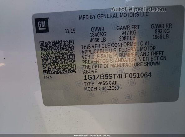 1G1ZB5ST4LF051064 2020 CHEVROLET MALIBU White Widok komory silnika