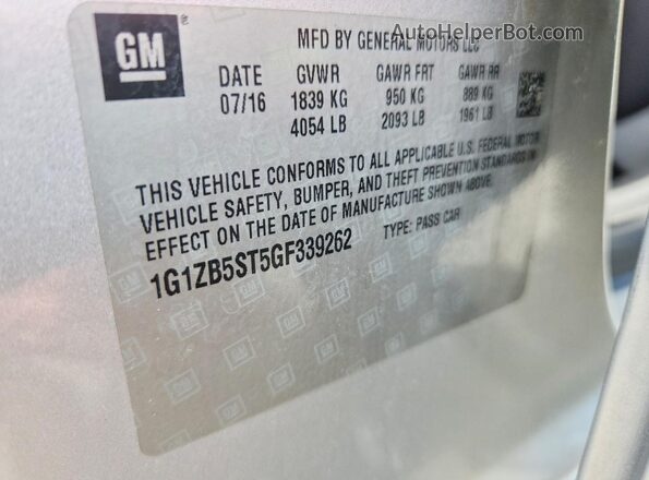 1G1ZB5ST5GF339262 2016 CHEVROLET MALIBU Silver VIN sticker view