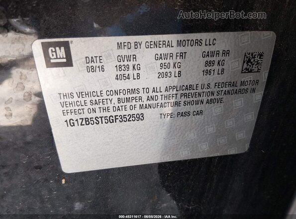 1G1ZB5ST5GF352593 2016 CHEVROLET MALIBU Black Շարժիչի բաժամունքի տեսք