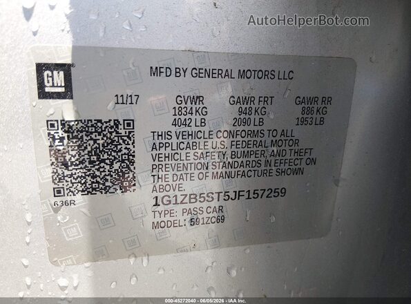 1G1ZB5ST5JF157259 2018 CHEVROLET MALIBU Silver Engine compartment view