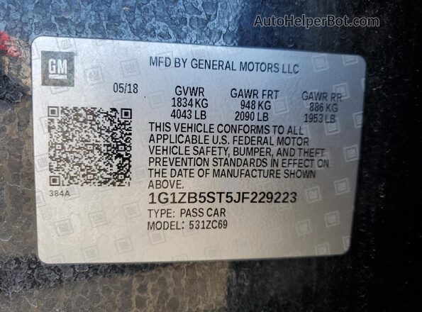 1G1ZB5ST5JF229223 2018 CHEVROLET MALIBU Black Engine compartment view